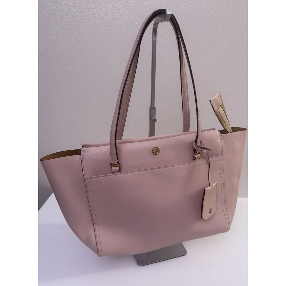 Tory Burch Parker Tote Pink Leather Bag Purse Classic Preppy Zip Top
